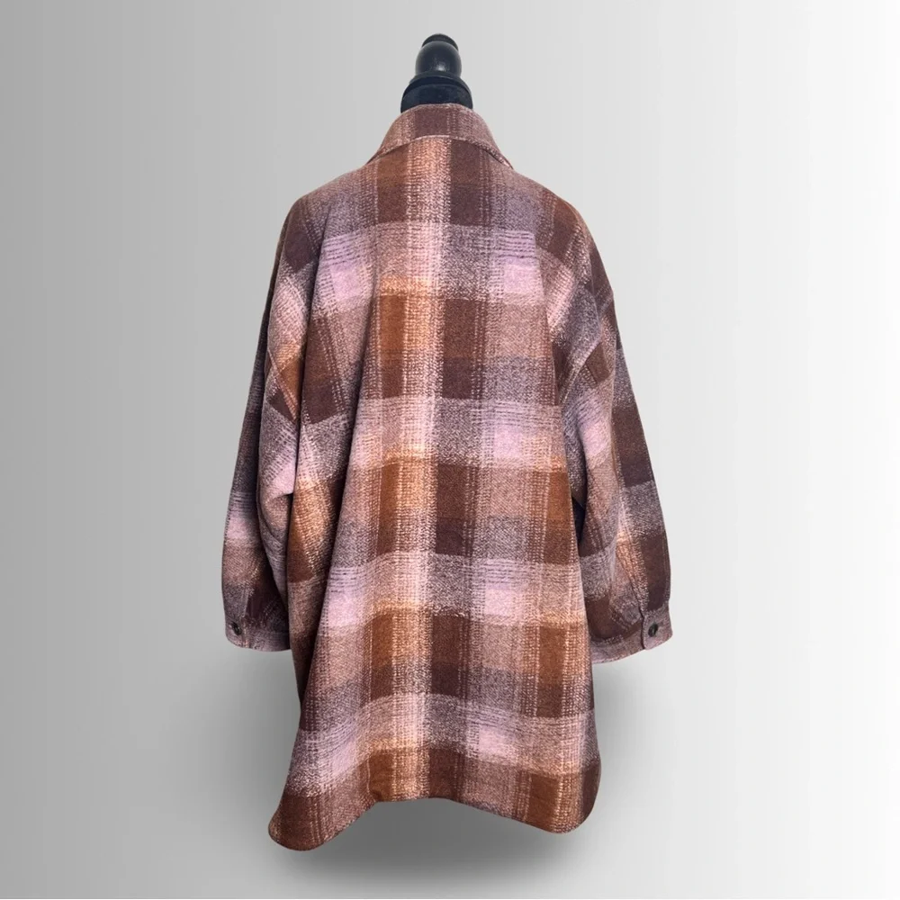 Lucky Brand Oversized Plaid Shirt Jacket Rust/Pink, NWT, Button Down Multi Sizes - Picture 6 of 11